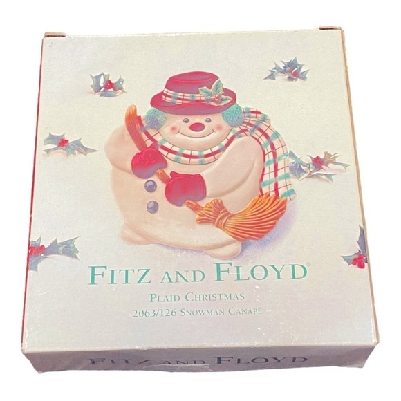 Fitz and Floyd Plaid Christmas Snowman Canape Plate 2063/126 New - Picture 5 of 8